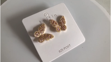 Sparkling crystal charm 925 diamond Butterfly gold plated stud earrings covered in jewels for Women or Girls1