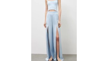 Tencel One line Neck Top Split Pants Set