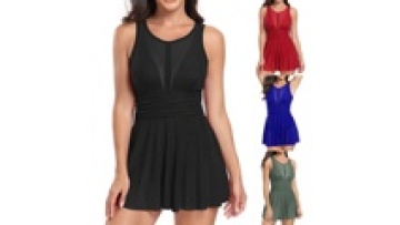 Plus Size Cutout One Piece Swim Dress - Fashion Women's Beachwear Skirt Swimsuit1