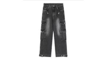 Mens Acid Wash High Waist Flap Pocket Baggy Wide Leg Denim Jeans Cargo Pants Men1