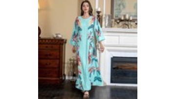 Saudi Muslim Women's Abaya Ethnic Clothing Dress Hot Diamond Beaded Floral Printed Middle East Dubai Abaya Dress1