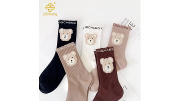 Cartoon teddy bear mid tube socks, three-dimensional feather gauze, coffee colored trendy socks