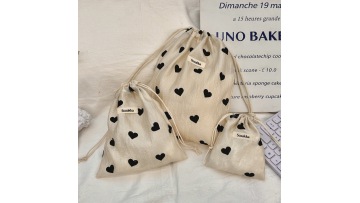 Champagne Heart Pattern Drawstring Bag
