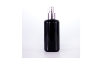 200ml round shoulder black glass bottle with rose gold pump