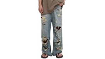 Street Wear Men Vintage Acid Wash Distressed Blue Wide Leg Loose Fit Jean Jeans1