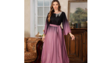 Elegant Gradient Satin Jalabiya Dubai Evening Dress Ramadan Abaya Islamic Beaded Eid Robe with Belt1