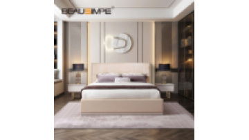 High end quality european Upholstered Metal frame 1.8m Bed Customization Soft High Leather Back Design King Wood Frame Bed1