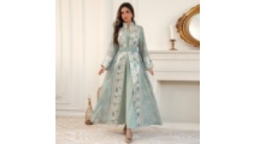 Muslim Middle Eastern Women's Embroidered Abaya Set with Belt New Design for Eid Muslim Women Abaya Long Robe1