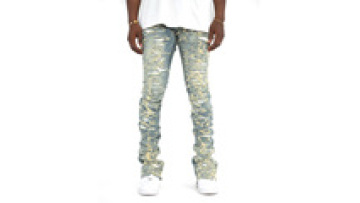 Custom Men Streetwear Vintage Distressed Stretch Denim Pants Fashion Ripped Stacked Jeans1