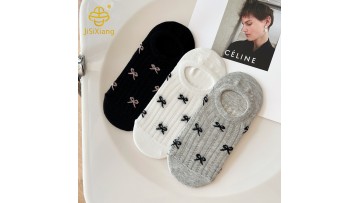 Korean version butterfly knot mesh anti slip shallow mouth invisible socks