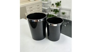 Stylish Black Trash Can with Gold and Silver Rim for Home Decor