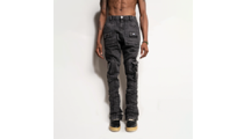 Hip Hop Rapper High Quality Custom Designer Cargo Boot Cut Bootcut Stack Flare Stacked Jeans Men1