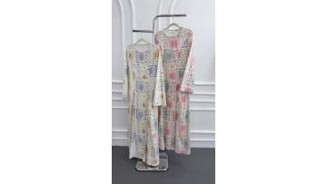 Vintage Patchwork Print Flared Sleeve Abaya Dress