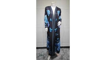 Floral Blue Open Robe Abaya (1)