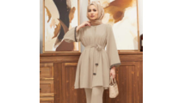 Middle East Muslim Casual Suit Fashion Solid Color Women's Rhinestone Sleeve Loose Top Bell-Bottom Pants 2 Pieces Set1