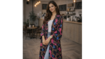 Womenq234 Muslim Cardigan | New Modest Floral Design | Long Sleeve Maxi Abaya | Lightweight & Breathable | Front Open Style1