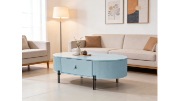 BR-AD-24919 Elegant Blue Oval Coffee Table with Clever Storage Design