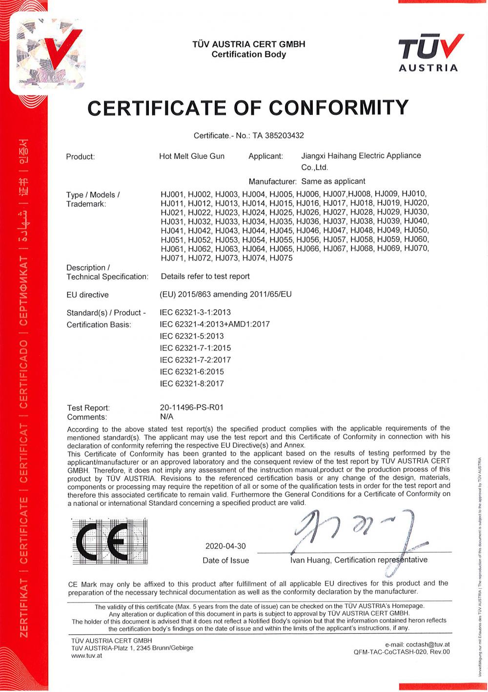 CERTIFICATE OF CONFORMITY