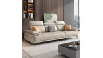 Leather sofa Italian style minimalist top layer cowhide simple light luxury modern living room three-person leather art sofa1