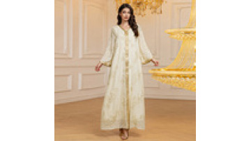 Muslim Women's Dress Arab Abaya Embroidery Dubai Evening Dress V-Neck Elegant Muslim Gown1