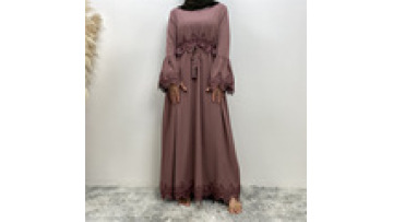 New Arrival Abaya Muslim Women's Dresses Middle East Muslim Fashion Ladies Lace Stitching Tie Dresses Women Muslim1