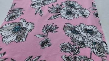 Beautiful Flower Pattern Polyester 94% Spandex 6%  Stretchy Peach Fabric Printed Single Jersey Fabric For Leisure Wear1