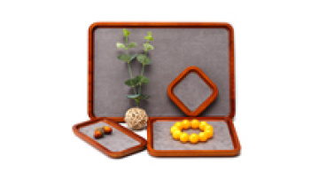 Hanhong wholesale custom velvet jewelry packaging solid wood luxury ring necklace bracelet gray jewelry display tray1