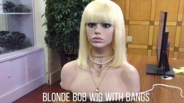 Customized 613 ready to wear remy hair machine made wigs short human hair fringe wigs virgin brazilian hair blonde bob wig1