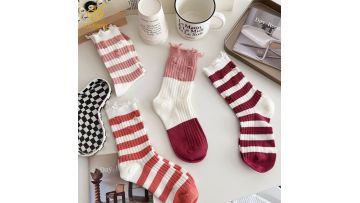 Korean version letter embroidery mid tube socks striped sock