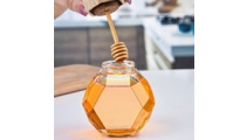 Thickened Bamboo Lid  Hexagonal Transparent Honey Glass Bottle Separate Bottle With Stirring Stick1