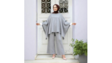 Modest Knitted Kaftan Outfit Dubai Muslim 2 Piece Set Pants and Loose Abaya with Cords1