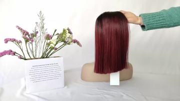 180% density Glueless Remy Peruvian Human Hair ombre Dark Red 99j Lace Front Short Wavy Bob Wig1