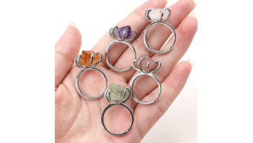 Raw Crystal Silver Adjustable Gemstone Rings SR0301S-A