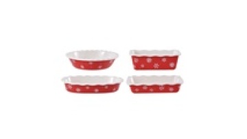 Red Color Bakeware with Snowflake Pattern - Christmas Style Ceramic Pie Dish1
