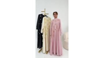 3D Flowers Beaded Abaya for Muslim Women