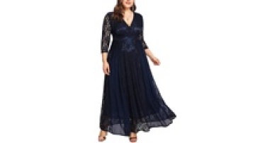 Hot Selling V-neckline Plus Size High Waist Lace Overlay Wrap Dress Party Dress1
