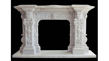Hand Carved White Marble Mantel Floral Reliefs Artisan