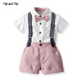Top and Top Toddler Boys Clothing Set Newborn Gentleman Suit Short Sleeve Bowtie Shirt+Suspender Shorts Casual Baby Boy Clothes