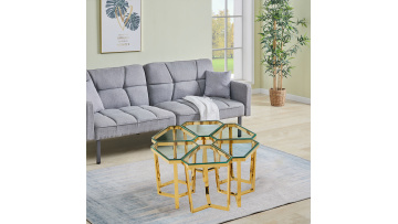 TL-AS330G Modular Hexagonal Glass Nesting Tables (Set of 6) – Gold & Clear