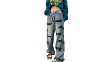Street Style Wide Leg Mineral Washed Pants Bale Vintage Embroidery Design Jeans1