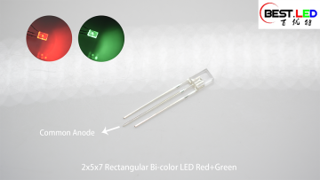 2x5x7 Rectangular Bi-color LED Red+Green