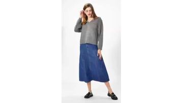 Splicing Large Swing Long Denim Skirt