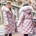 -30 degrees Winter Girls down jacket Warm Snow Outwear Baby Girl Snowsuit Clothes Elegant Fashion Kids Coat for girl 5-12 years