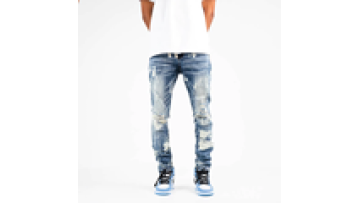 Custom Style Jean For Man Distressed Ripped Destroyed Dot Splash Zipper Moto Biker Denim1