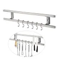 FINDKING Stainless Steel Wall Mounted Magnetic Knife Holder Double Bar Knife Rack included 6 holding hooks For metal Knife
