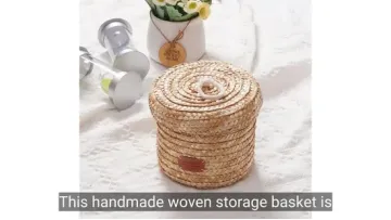 Hand-Woven Storage Basket, Straw Basket with Lid, Desktop Storage Box.1
