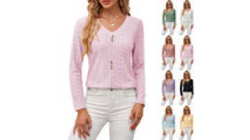Casual long Sleeves blouse Fashion Wholesale High Quality Loose V-Neck Ladies Tops high quality women's  t-shirts knitted top1