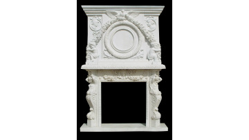 Hand-Carved White Marble Mantel Ornate Décor