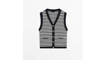 Women's striped pure cotton V-neck knitted vest