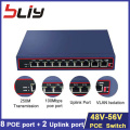 100Mbps 8 port poe switch ethernet switch poe 48V-56V network 250M vlan uplink port lan switch for IP camera or wireless AP ftth